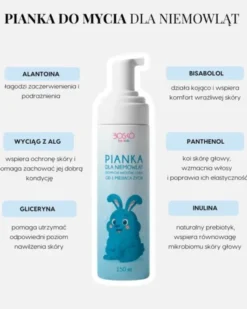 Bosko Cosmetics, pianka dla niemowląt do mycia włosów, ciała od 1 miesiąca, 150 ml