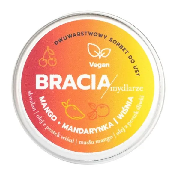 Bracia Mydlarze, dwuwarstwowy sorbet, nawilżający balsam do ust, Mango, Mandarynka, Wiśnia, 15 ml