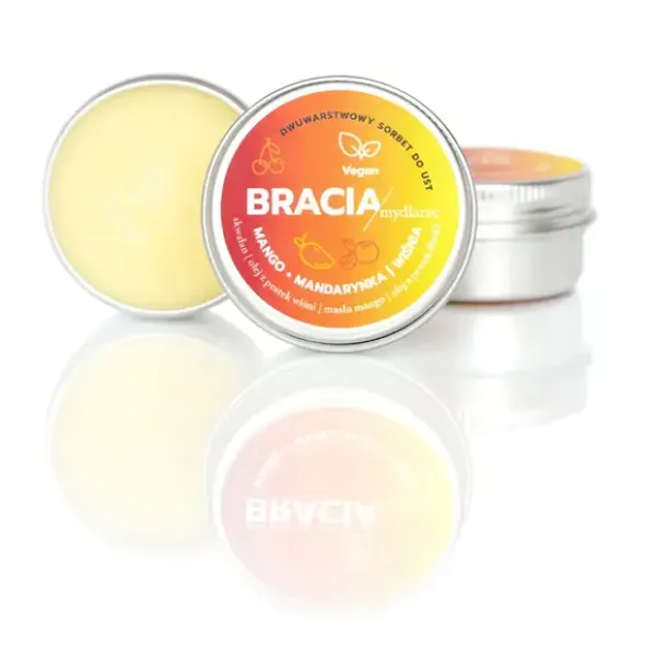 Bracia Mydlarze, dwuwarstwowy sorbet, nawilżający balsam do ust, Mango, Mandarynka, Wiśnia, 15 ml