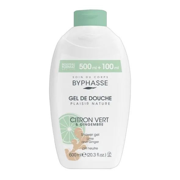 Byphasse Plaisir Nature, żel pod prysznic, limonka i imbir, 600 ml