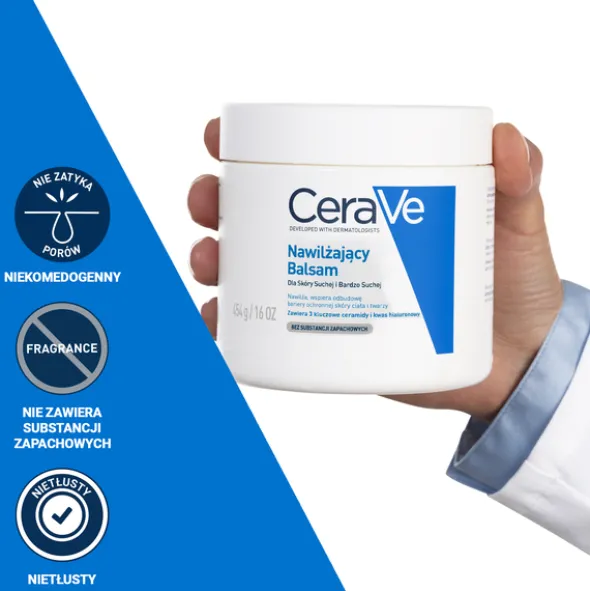 CeraVe, balsam nawilżający do ciała i twarzy dla skóry suchej i bardzo suchej, 454 g