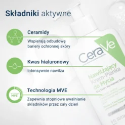 CeraVe, krem-pianka do mycia twarzy i demakijażu dla skóry normalnej i suchej, 236 ml