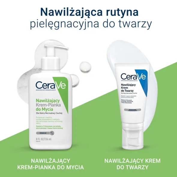CeraVe, krem-pianka do mycia twarzy i demakijażu dla skóry normalnej i suchej, 236 ml