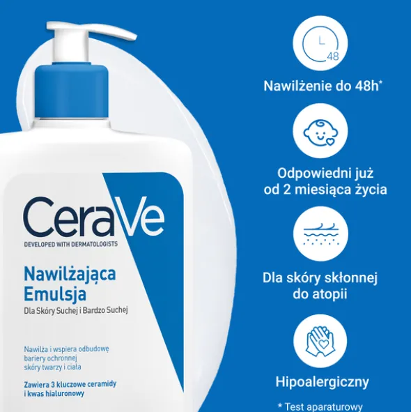 CeraVe, nawilżająca emulsja dla skóry suchej i bardzo suchej, 473 ml