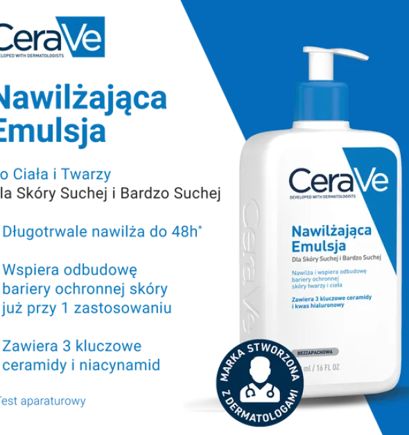 CeraVe, nawilżająca emulsja dla skóry suchej i bardzo suchej, 473 ml