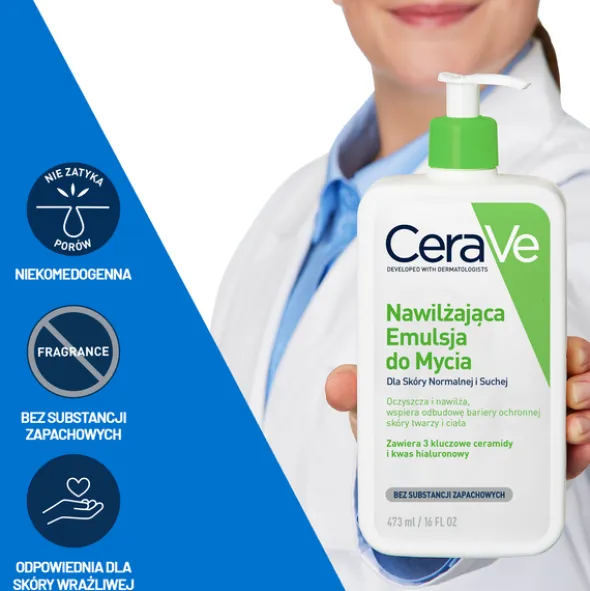 CeraVe, nawilżająca emulsja do mycia dla skóry normalnej i suchej, 473 ml