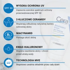 CeraVe, nawilżający krem do twarzy SPF 50, 52 ml