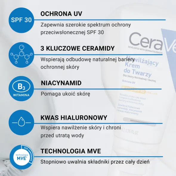 CeraVe, nawilżający krem do twarzy SPF 30, 52 ml