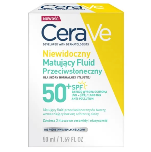 CeraVe, niewidoczny, matujący fluid SPF50+, 50 ml