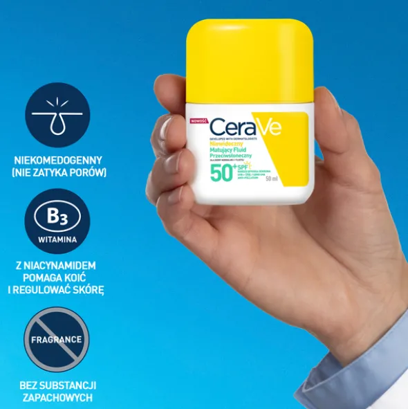 CeraVe, niewidoczny, matujący fluid SPF50+, 50 ml