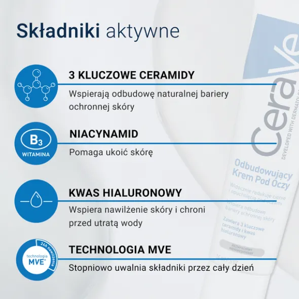 CeraVe, odbudowujący krem pod oczy dla skóry normalnej i suchej, 14 ml