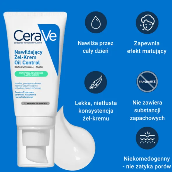 CeraVe Oil Control, nawilżający żel-krem, 52 ml