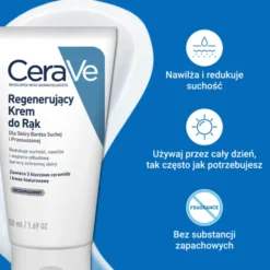 CeraVe, regenerujący krem do rąk z ceramidami do skóry suchej i bardzo suchej, 50 ml