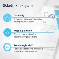 CeraVe SA, regenerujący krem do stóp z ceramidami do skóry bardzo suchej, 88 ml