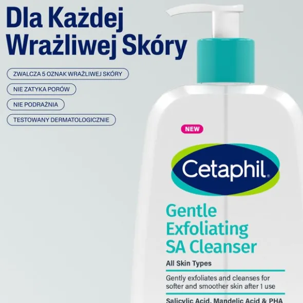 Cetaphil Gentle Exfoliating SA, łagodny żel złuszczający do mycia twarzy i ciała, 236 ml
