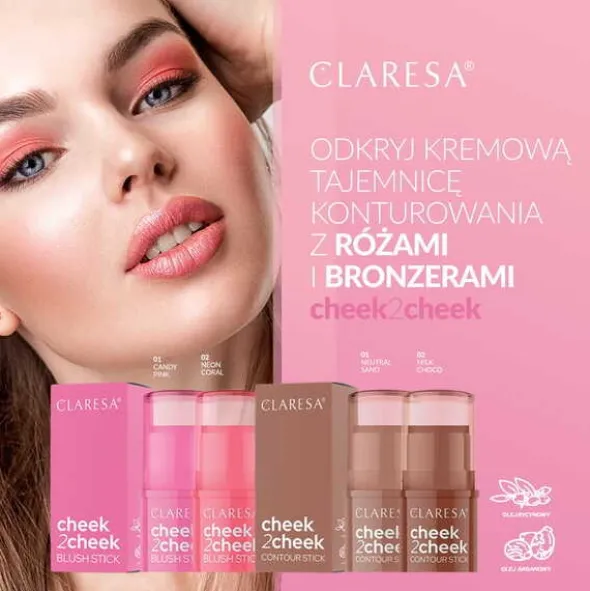 Claresa cheek2cheek, bronzer w sztyfcie, 01 Neutral Sand, 5,5 g