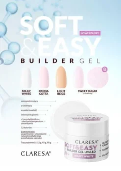 Claresa Soft&Easy Builder Gel, żel budujący do paznokci, Milky White, 45 g