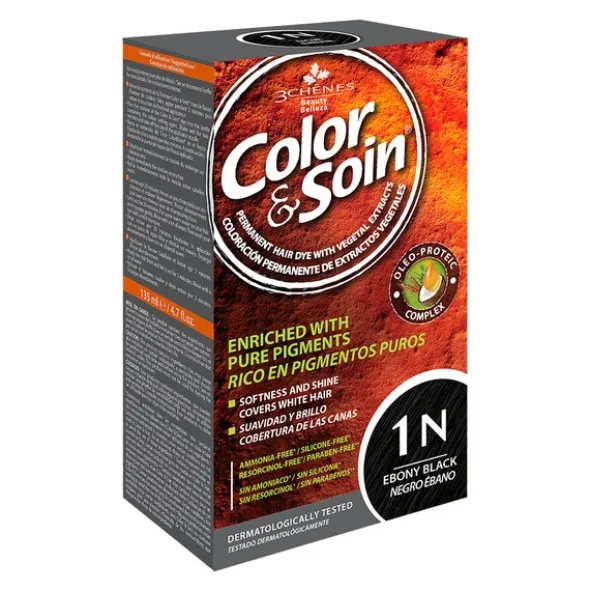 Color&Soin, farba do włosów, hebanowa czerń (1N), 135 ml