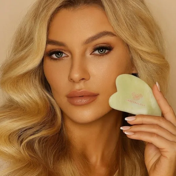 Crystallove, płytka do masażu twarzy gua sha z jadeitu, 1 szt.