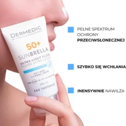 Dermedic Sunbrella, ultralekki krem ochronny SPF 50+ dla skóry normalnej i suchej, 40 ml