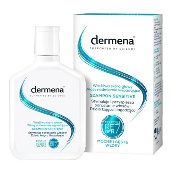 Dermena Sensitive, szampon do wrażliwej skóry głowy i nadmiernie wypadających włosów, 200ml