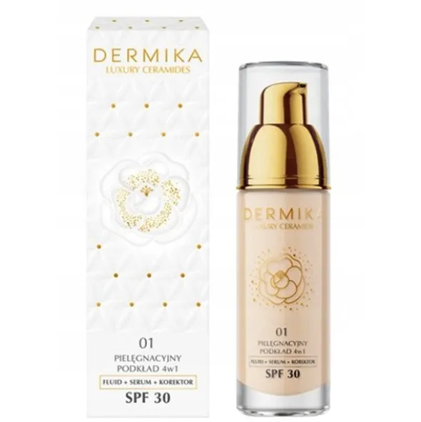 Dermika Luxury Ceramides, pielęgnacyjny podkład 4w1, SPF 30, odcień 01, 30 ml
