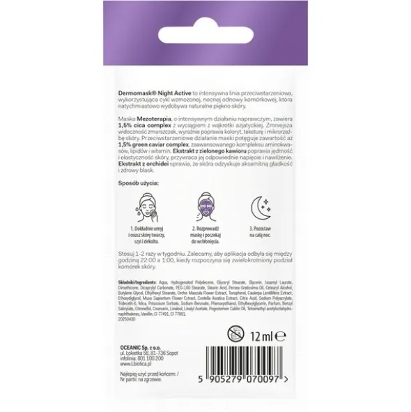 Dermomask Night Active, Mezoterapia, maseczka naprawcza, 12 ml, 1 saszetka