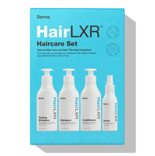 Dermz Laboratories HairLXR Haircare Set, zestaw 4-stopniowy do kompleksowej terapii przeciw wypadaniu włosów