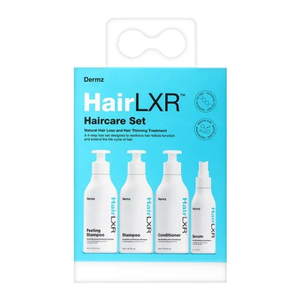 Dermz Laboratories HairLXR Haircare Set, zestaw 4-stopniowy do kompleksowej terapii przeciw wypadaniu włosów
