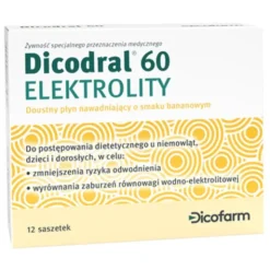 Dicodral 60, elektrolity, smak bananowy, 12 saszetek
