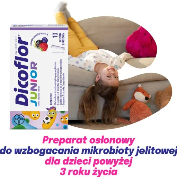 Dicoflor Junior, proszek w saszetkach, smak owoce leśne, 10 szt.