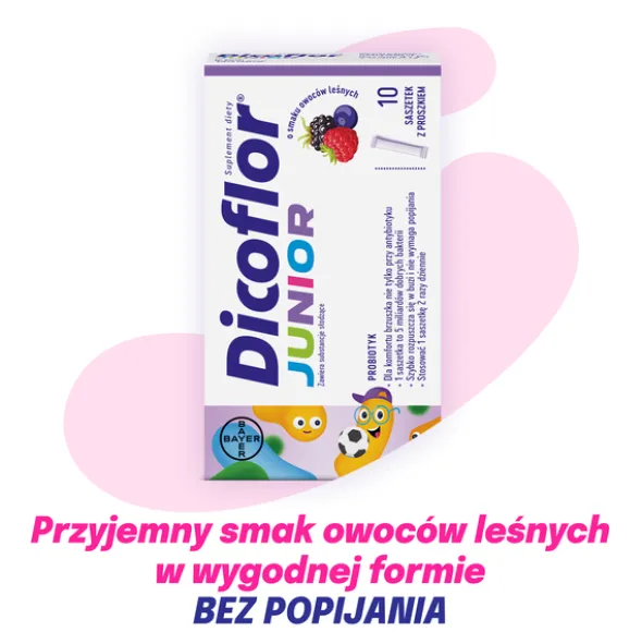 Dicoflor Junior, proszek w saszetkach, smak owoce leśne, 10 szt.