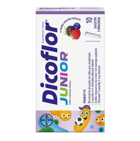 Dicoflor Junior, proszek w saszetkach, smak owoce leśne, 10 szt.