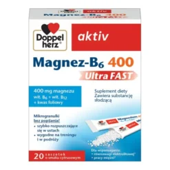 Doppelherz aktiv Magnez-B6 UltraFAST 400, granulki musujące w saszetkach, 20 szt.