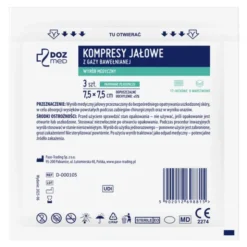 DOZ Med, kompresy jałowe z gazy bawełnianej, 17-nitkowe, 8-warstwowe, 7,5 cm x 7,5 cm, 3 szt.