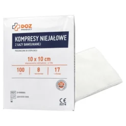 DOZ PRODUCT, kompresy niejałowe z gazy bawełnianej, 17-nitkowe, 8-warstwowe, 10 cm x 10 cm, 100 szt.
