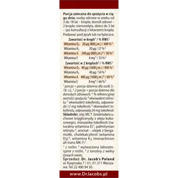 Dr Jacob's Medical, Witamina ADEK, krople, 20 ml