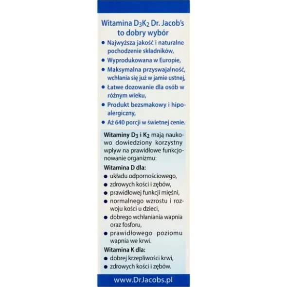 Dr Jacob's Medical, Witamina D3 K2, krople, 20 ml