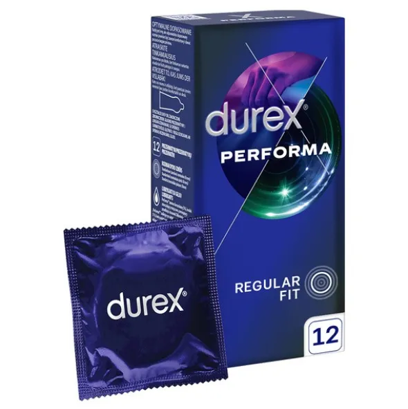 Durex Performa, prezerwatywy ze środkiem nawilżającym, 12 szt.