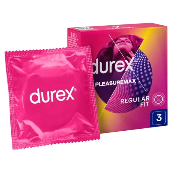 Durex Pleasuremax, prezerwatywy ze środkiem nawilżającym, 3 szt.