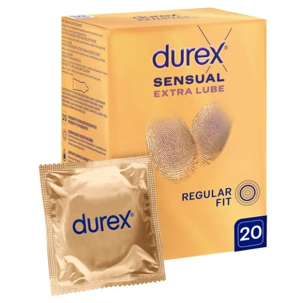 Durex Sensual Extra Lube, prezerwatywy super cienkie, z lubrykantem, 20 szt.