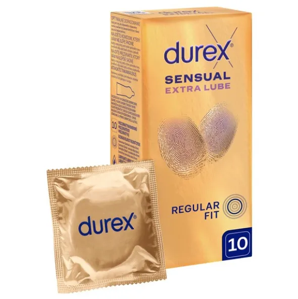 Durex Sensual Extra Lube, prezerwatywy super cienkie, z lubrykantem, 10 szt.