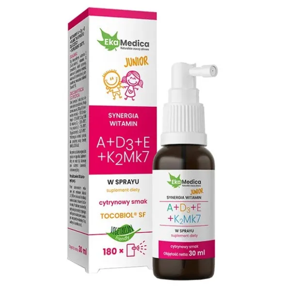 EkaMedica Junior Witaminy A+D3+E+K2Mk7, spray, 30 ml