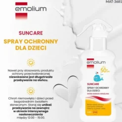 Emolium Suncare, spray ochronny dla dzieci SPF50+, 175 ml