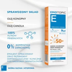 Emotopic, dermo-ochronny krem mineralny do twarzy i ciała SPF 50+, 75 ml