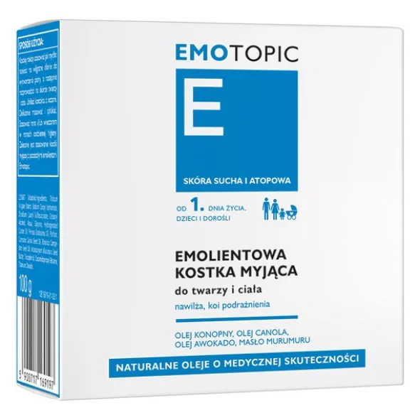 Emotopic, emolientowa kostka myjąca do twarzy i ciała, 100 g