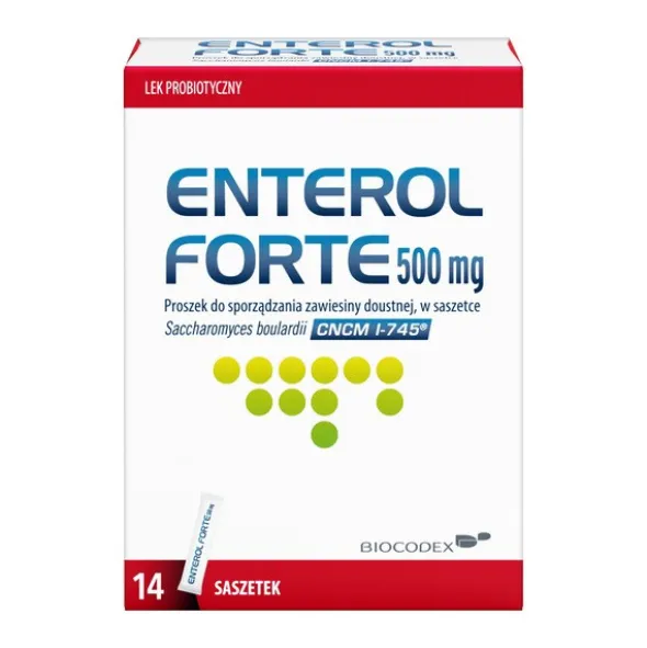 Enterol Forte, 500 mg, lek probiotyczny, proszek do sporządzania zawiesiny doustnej, 14 sasz.