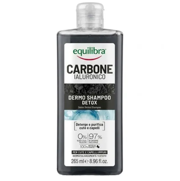 Equilibra, detoksykujący szampon aktywny węgiel i kwas hialuronowy, 265 ml