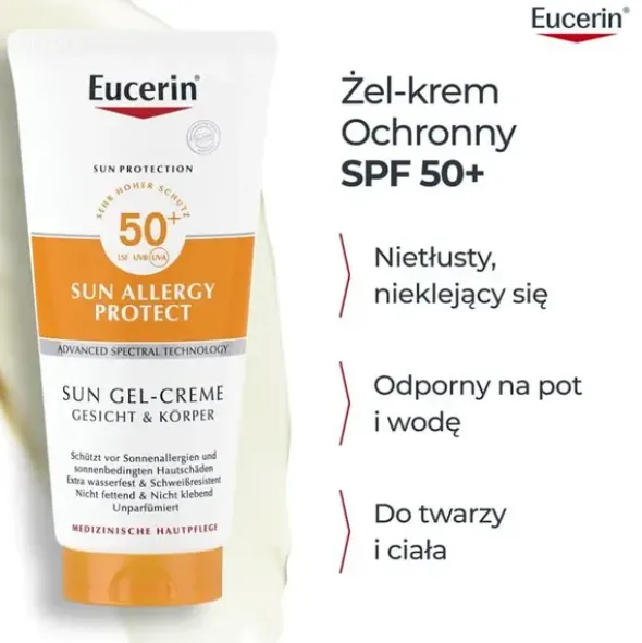 Eucerin Sun Allergy Protect, żel-krem ochronny do twarzy i ciała, SPF 50+, 200 ml