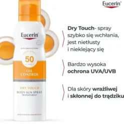 Eucerin Sun Oil Control SPF 50+, transparentny spray ochronny do ciała, 200 ml